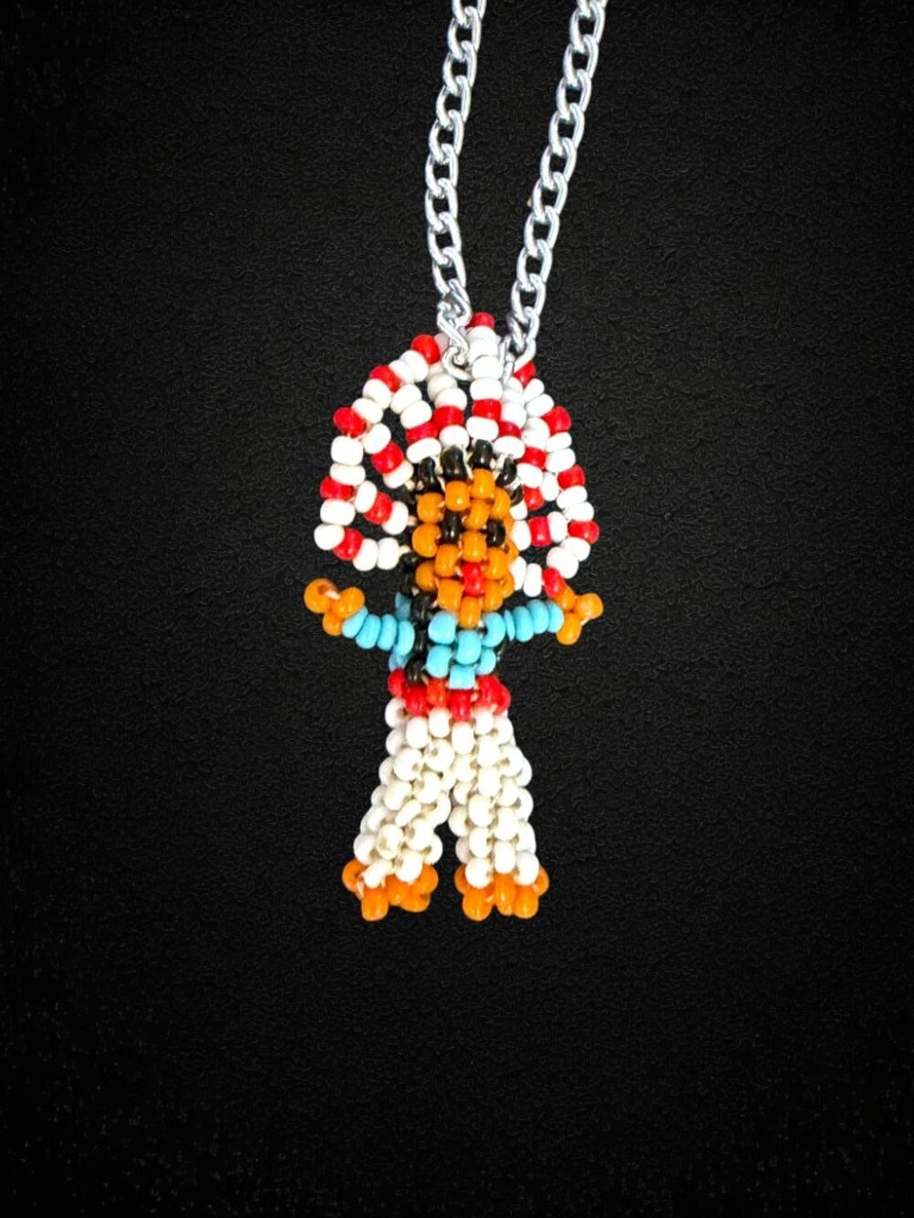 Vintage Native American Style Beaded Doll Pendant Necklace Seed Bead Figure